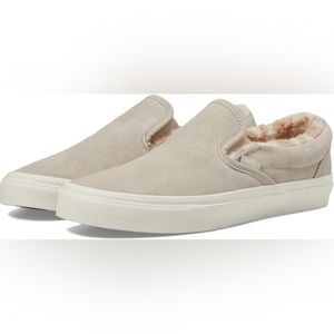 VANS Tan Suede/Fur Classic Slip-Ons